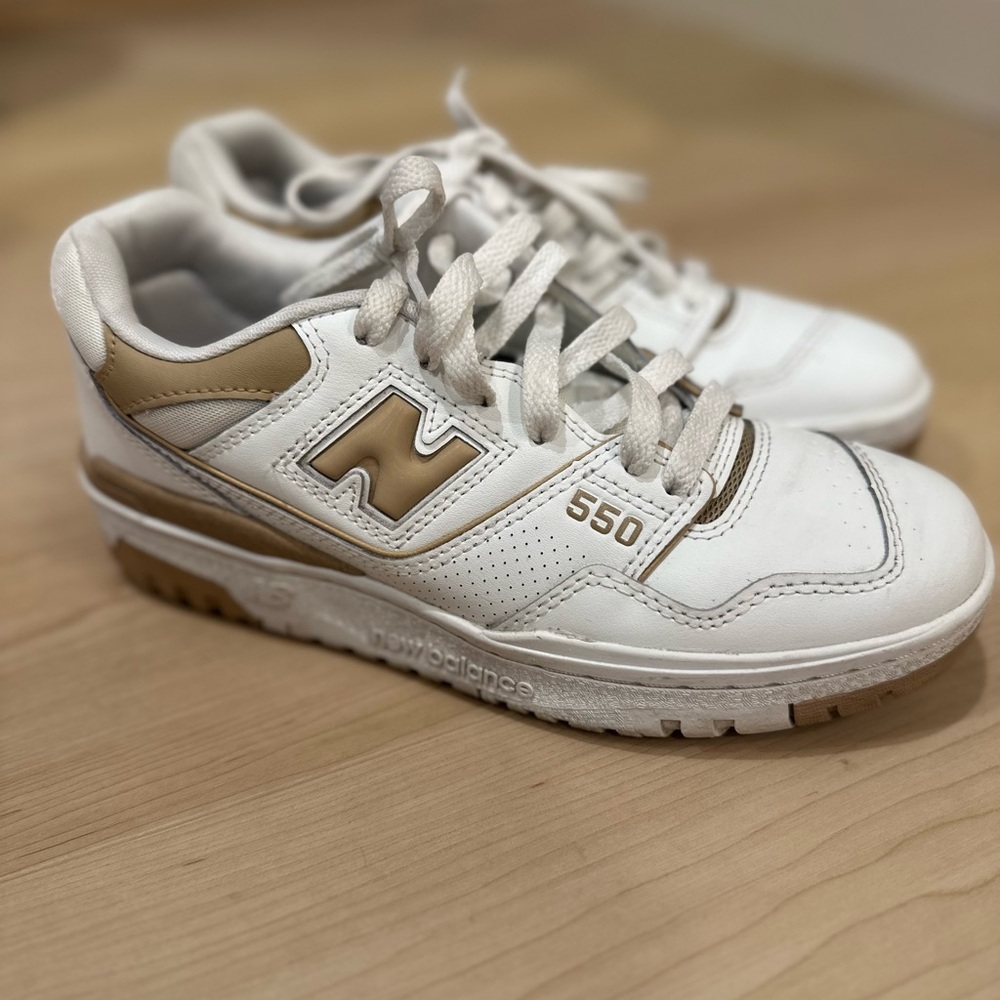 New Balance 550 White and Tan Sneakers